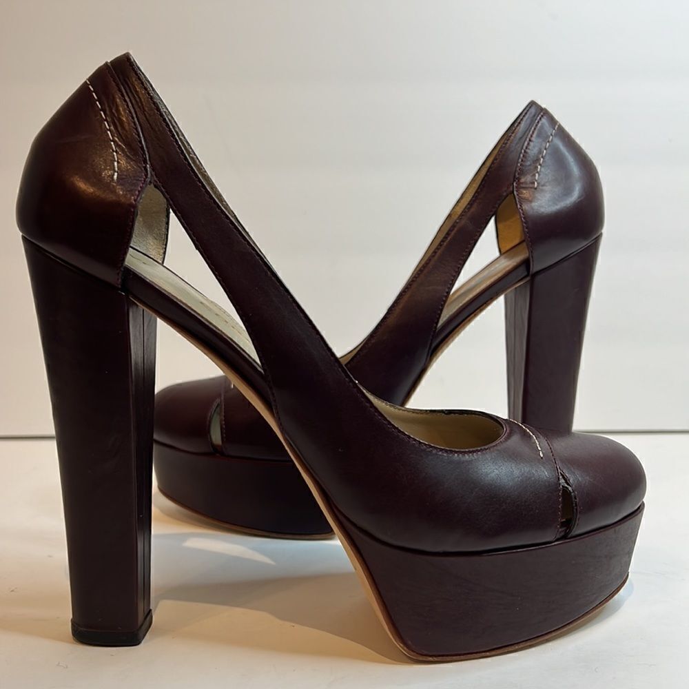 ‎Liviana Conti Burgundy Leather Platform Heel Shoes Size 38